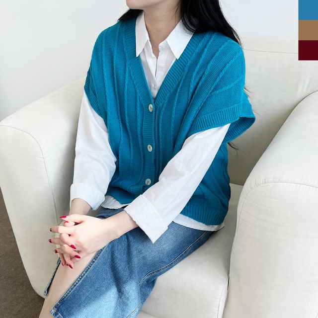 여자박시브이니트조끼 여성상의 조끼