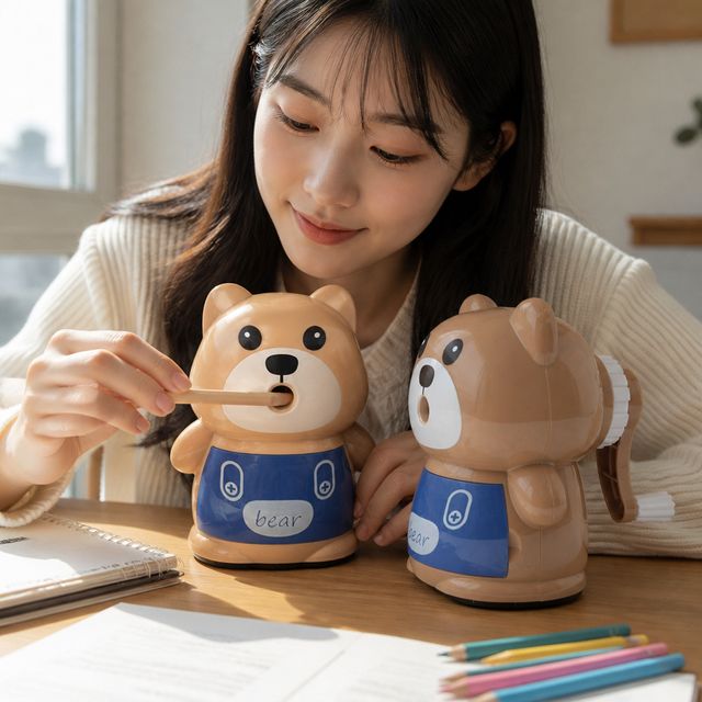 곰돌이 연필깎이 1p 멜빵바지 캐릭터 디자인 자동배출 연필깍기 학교 학원