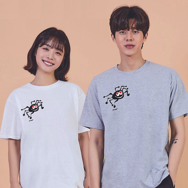 여자 봄 반팔티셔츠 거미 패턴 여성 반팔티 키밍