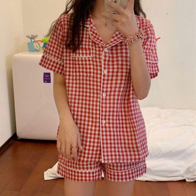 체크 패턴 여름 실내복 귀여운 잠옷