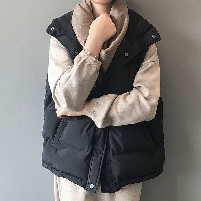 여성 겨울 하이넥 루즈핏 패딩 조끼