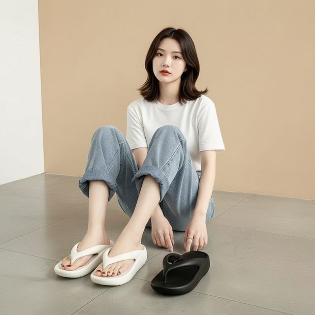통굽 슬리퍼 여름 쪼리, 푹신한 굽높은 플립플랍 샌들