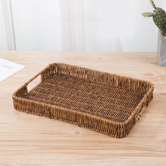 센스 사각 라탄짜임 트레이 35x25cm 수납바구니 손잡