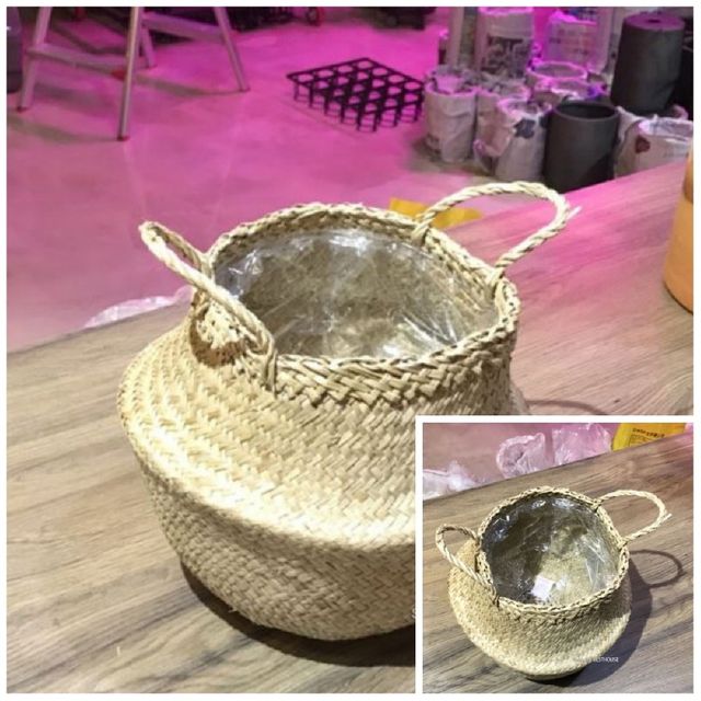 화분바구니 2중 비닐 왕골 화분 커버 소소형 19x23cm 화분커버 화분커버바구니 화분꾸미기 화분가리개