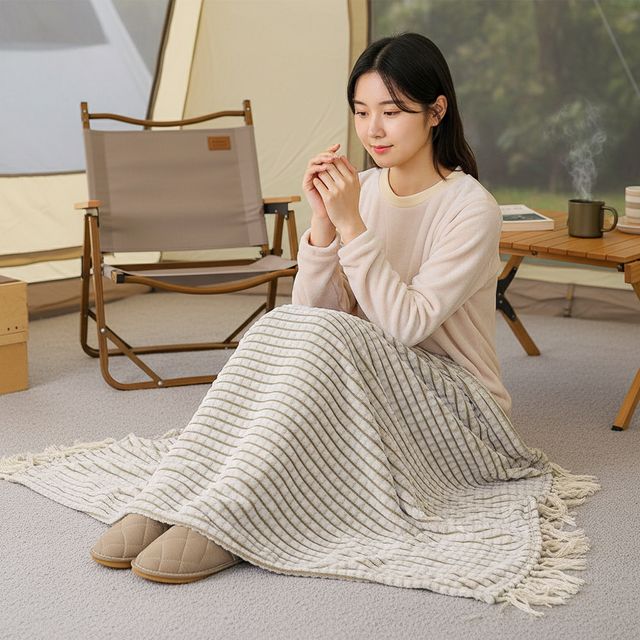 포근한 플란넬 극세사 무릎담요 카키브라운 차박 캠핑용 120x110cm