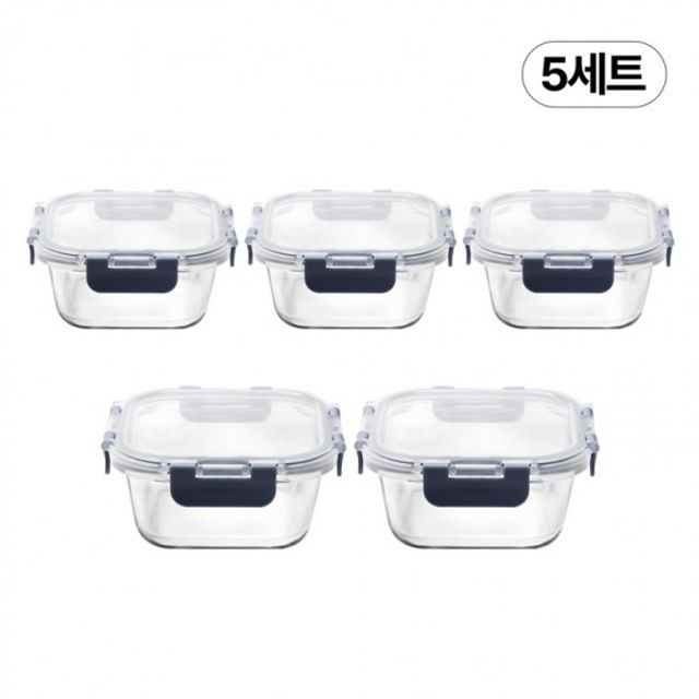 내열유리 스팀홀 밀폐용기 5종세트 정사각 5개 밀폐용기 반찬그릇 반찬통 선물세트
