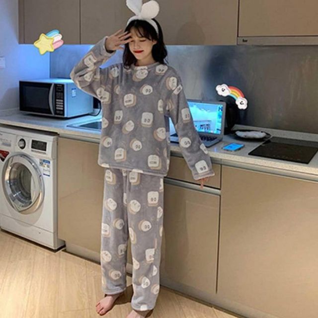 여성용 극세사 파자마 수면복 파티 홈웨어 룩