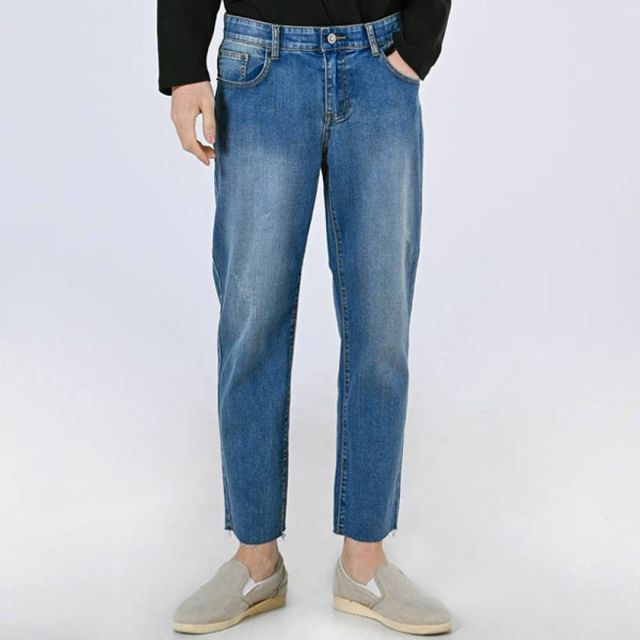 TBZ JJM-SS138 남자밑단커팅워싱스판면9부청바지