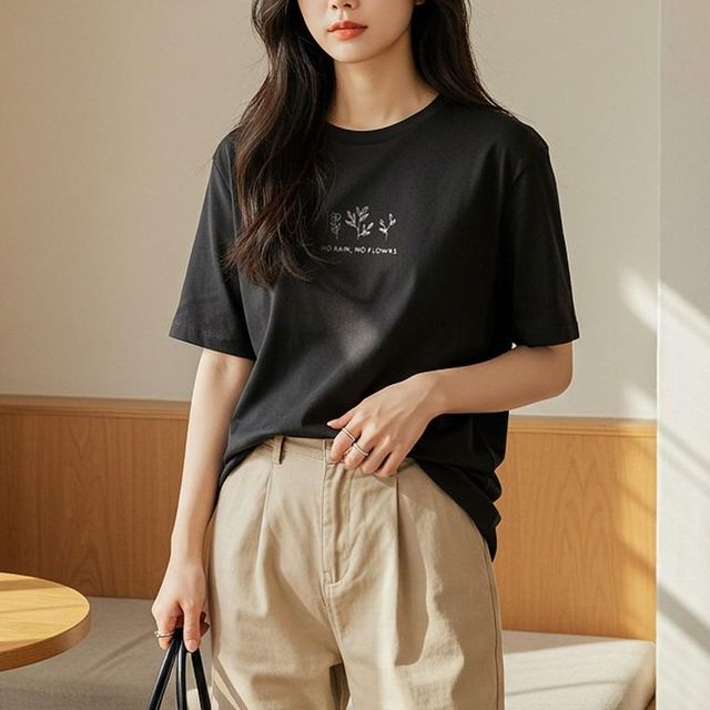 여자 반팔티 기본 이너티 데일리 여름 티셔츠 프린팅 4컬러 티셔츠 여자반팔티 이너 프린팅 의류 기본반팔