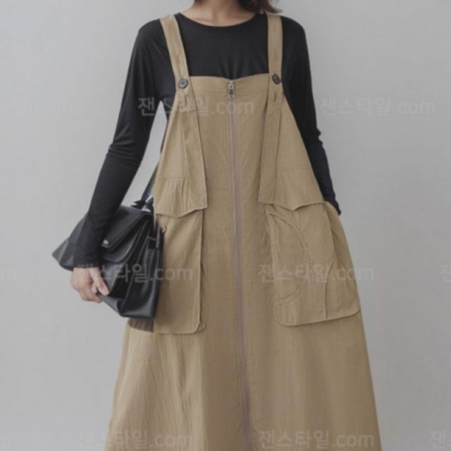여성 여름 멜빵 원피스 캐주얼 데일리 투포켓 롱
