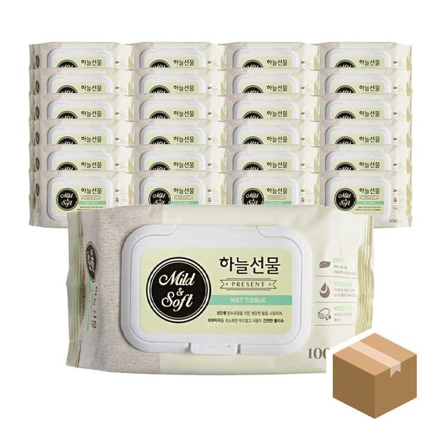 24개입 100매 하늘선물 하늘선물100매티슈 대용량캡형물티슈