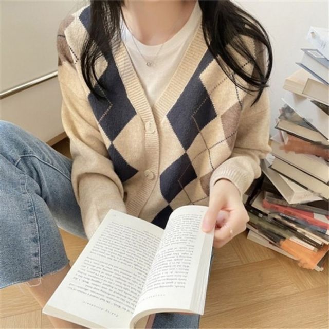 가디건 아가일 브이넥 봄가디건 cardigan 니트 정장
