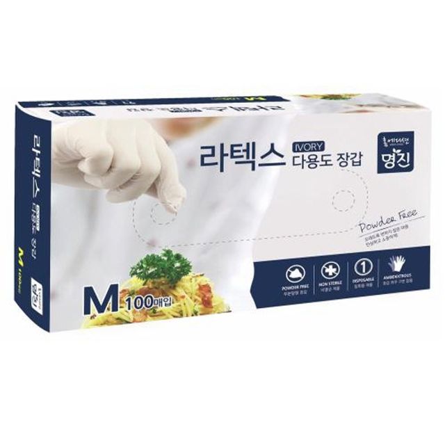 명진 라텍스 다용도 장갑 100매입 (M) - 위생적인 고무장갑