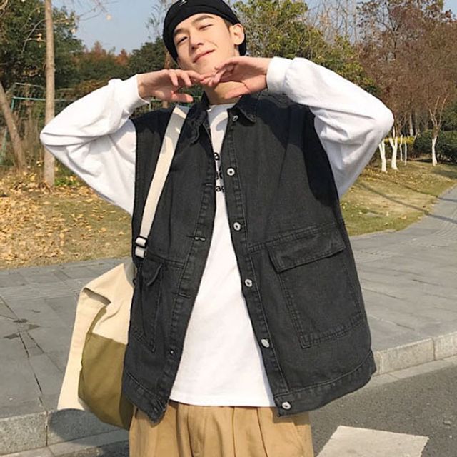 남자 조끼 오버핏 셔츠 외투 박시핏 아우터 루즈핏