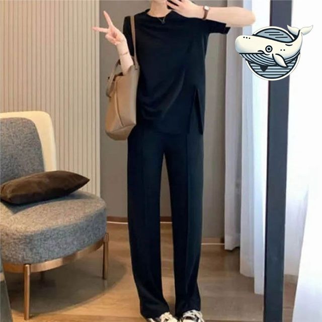 모던 슬릿 디테일 반팔티 바지 캐주얼 스타일