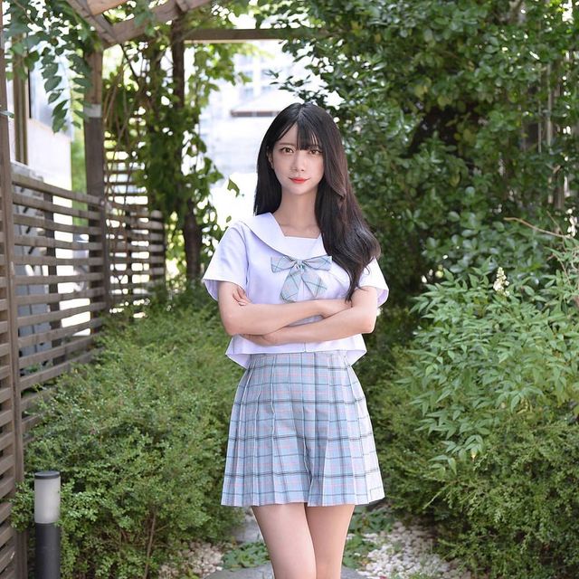 TBZ 교복몰 바람부는 하늘 체크 일본여고생 세라복 (반팔)