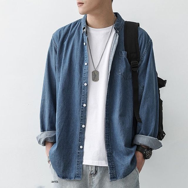 남성 베이직 셔츠 빅포켓 데일리 셔츠 남자 오버핏