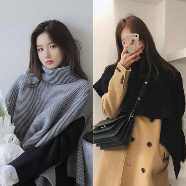 언발란스 니트 케이프 숄 망토 가을 겨울 여성 머플러 숄더 워머