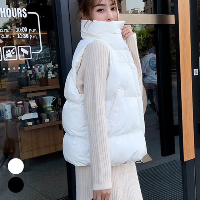 여성용 하이넥 밑단 조절 오버핏 겨울 패딩
