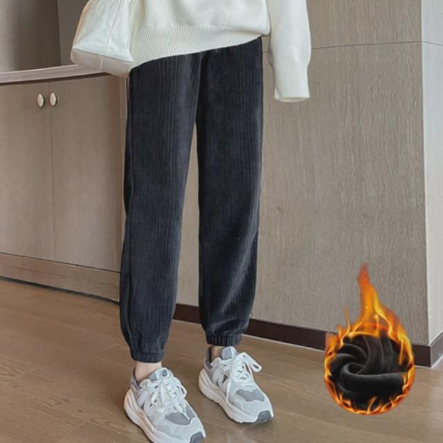 겨울 따뜻한 여성 기모 골덴 벨벳 조거 팬츠 바지