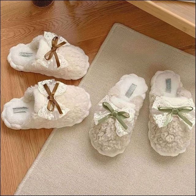 실내화 뽀글이 여자 겨울슬리퍼 털슬리퍼 리본 거실화