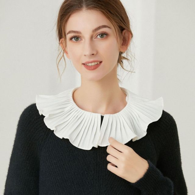 카라 페이크 이너셔츠 플리츠 쉬폰 넥케이프 러블리