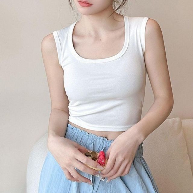 폰테나 스쿱넥 탱크탑슬리브리스 스타일 크루넥티 탱크탑 이너티
