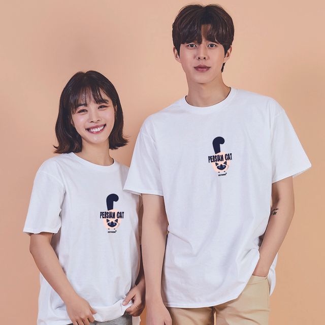 키밍 페르시아 고양이 반팔롱티셔츠 여성슬림티셔츠