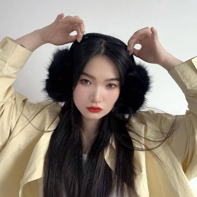 TBZ 왕방울 털 접이식 블랙 보온귀마개 스키귀마개 귀도리