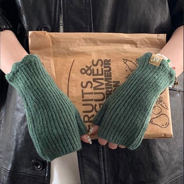 겨울 골지 니트 핸드워머 19x9cm 그린