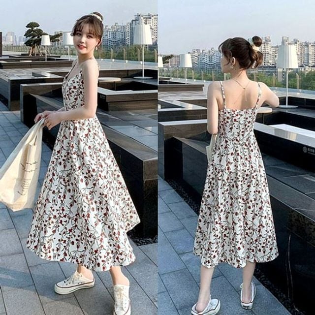 러블리 끈원피스 여름 플라워패턴 데이트룩 비치룩