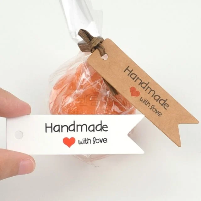 포장재료 답례품 10P Handmade 하트 종이라벨 택
