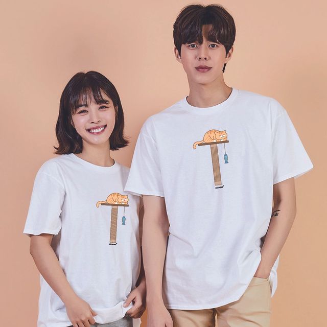 키밍 맨투맨 후드티 고양이 박스오버핏 기본티셔츠