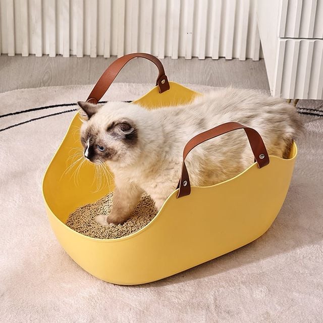 고양이 화장실 후드형 손잡이 이동식 변기통