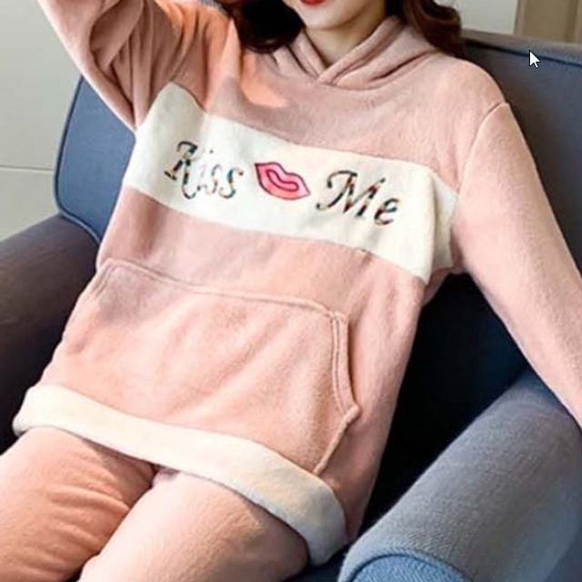 WL 기모 보온 홈웨어 파자마 움직임이 편안한 원피스형 디자인의 여성용 겨울철 수면 잠옷