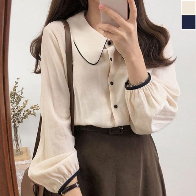 카라 배색 블라우스 1P 데일리 캐주얼 하객룩 셔츠