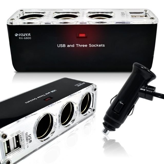 로제트 차량용 3구시가잭/RX-6800/USB2포트추가/