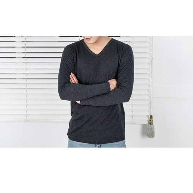 기본 브이넥 긴팔 면 티셔츠 B 1개 - 편안한 라운드티