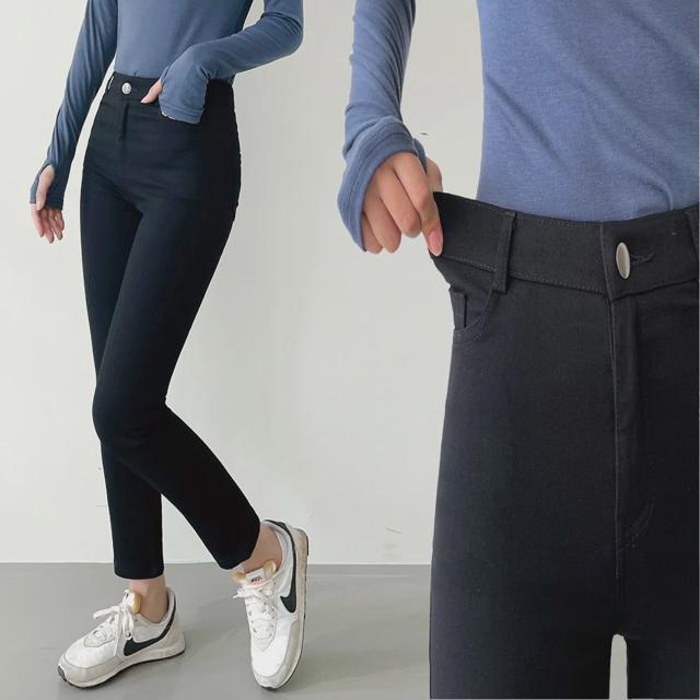 여자 겨울 블랙 일자핏 스키니 데님 진 기모 청바지
