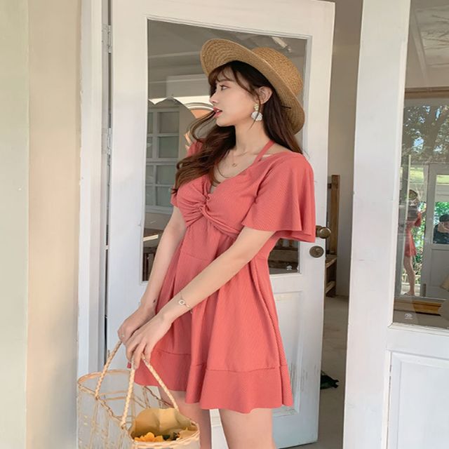 오프숄더 여자스러운수영복 러플 수영복 홀터넥