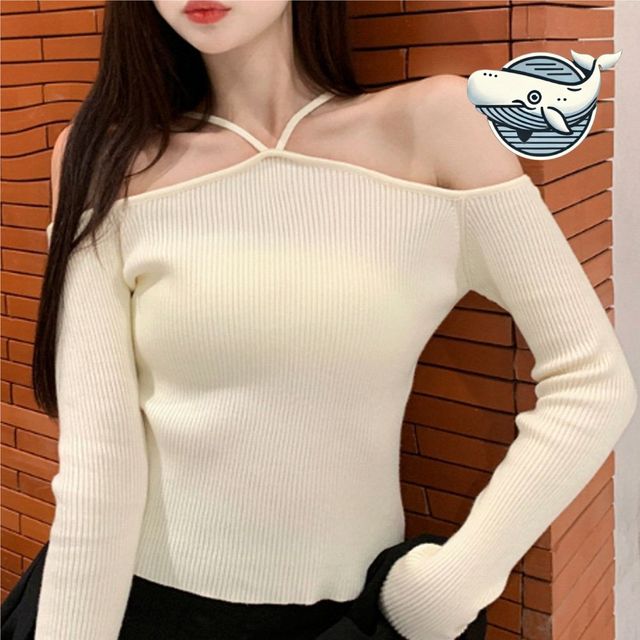 베이직 오프숄더 니트탑 세련된 아이보리 컬러