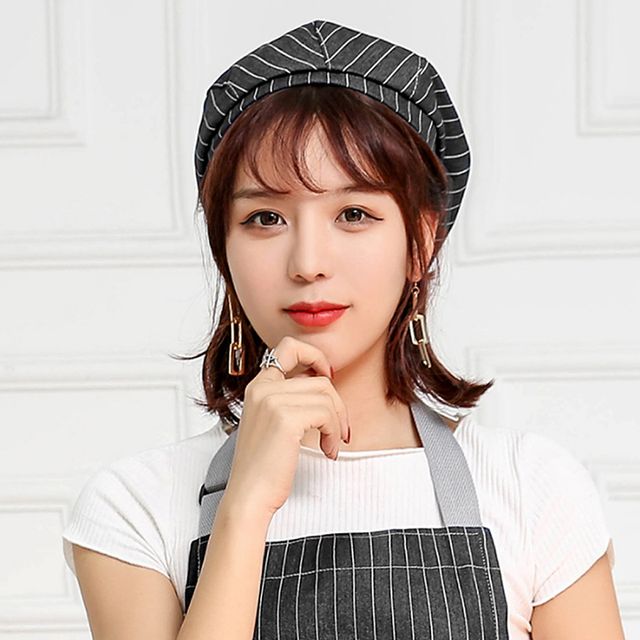 스트라이프 주방모자 블랙 바리스타 카페모자