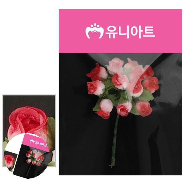 가짜꽃소품 조화다발 투톤 항장미 흰색 빨강