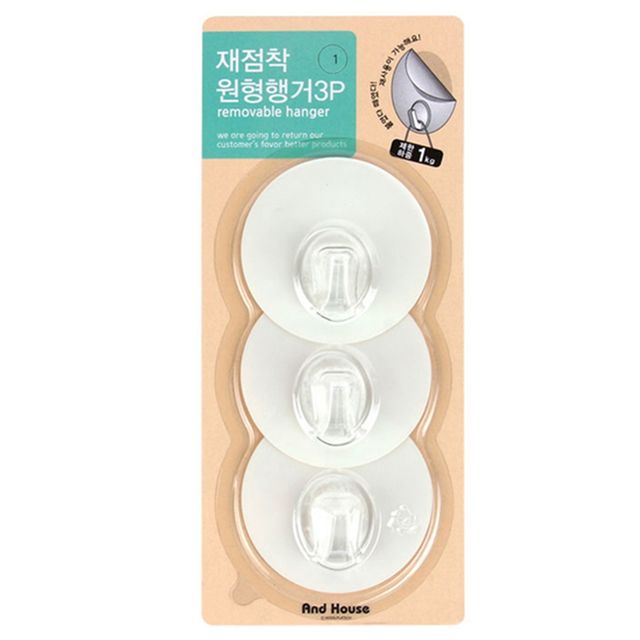 재점착 원형행거3P(원형클리어 화이트)