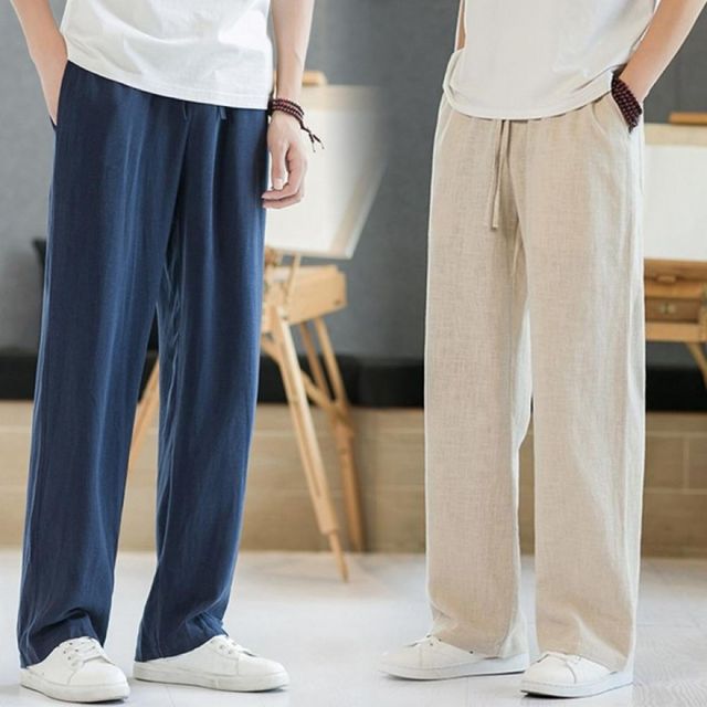 남성 린넨 밴딩 슬랙스 여름 일자 배기 팬츠 편안한 쿨링 바지 쿨팬츠