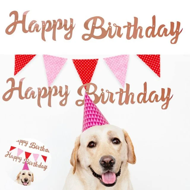 해피버스데이가랜드 생일가랜드 펫 이벤트 생일 해피버스데이 흘림체 로즈골드 가랜드