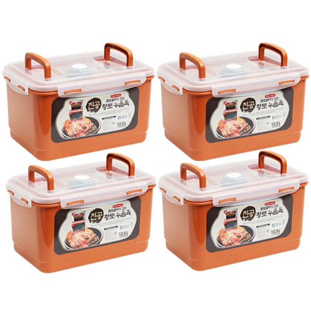 혜명몰 로이첸 진공황토누름독 12.5L (4개 SET) 반찬포장용기 플라스틱반찬통 투명밀폐용기 사각반찬통 냉