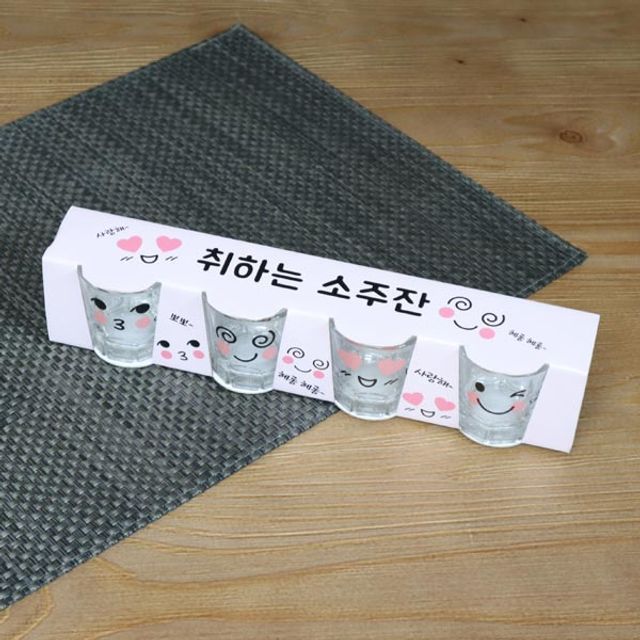 취하는 소주잔 4p 세트, 투명 유리 소주컵