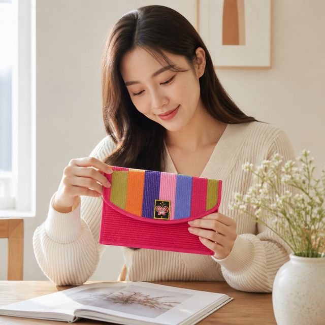 비단 색동 장지갑 전통 누빔 통장지갑 명절 선물용 용돈 봉투 세뱃돈 지갑