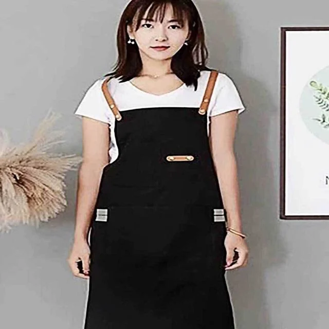 블랙 카페 앞치마 캔버스 면 데님